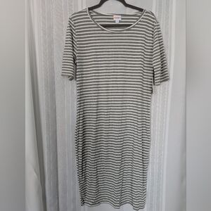 LuLaRoe Gray Striped Midi Dress